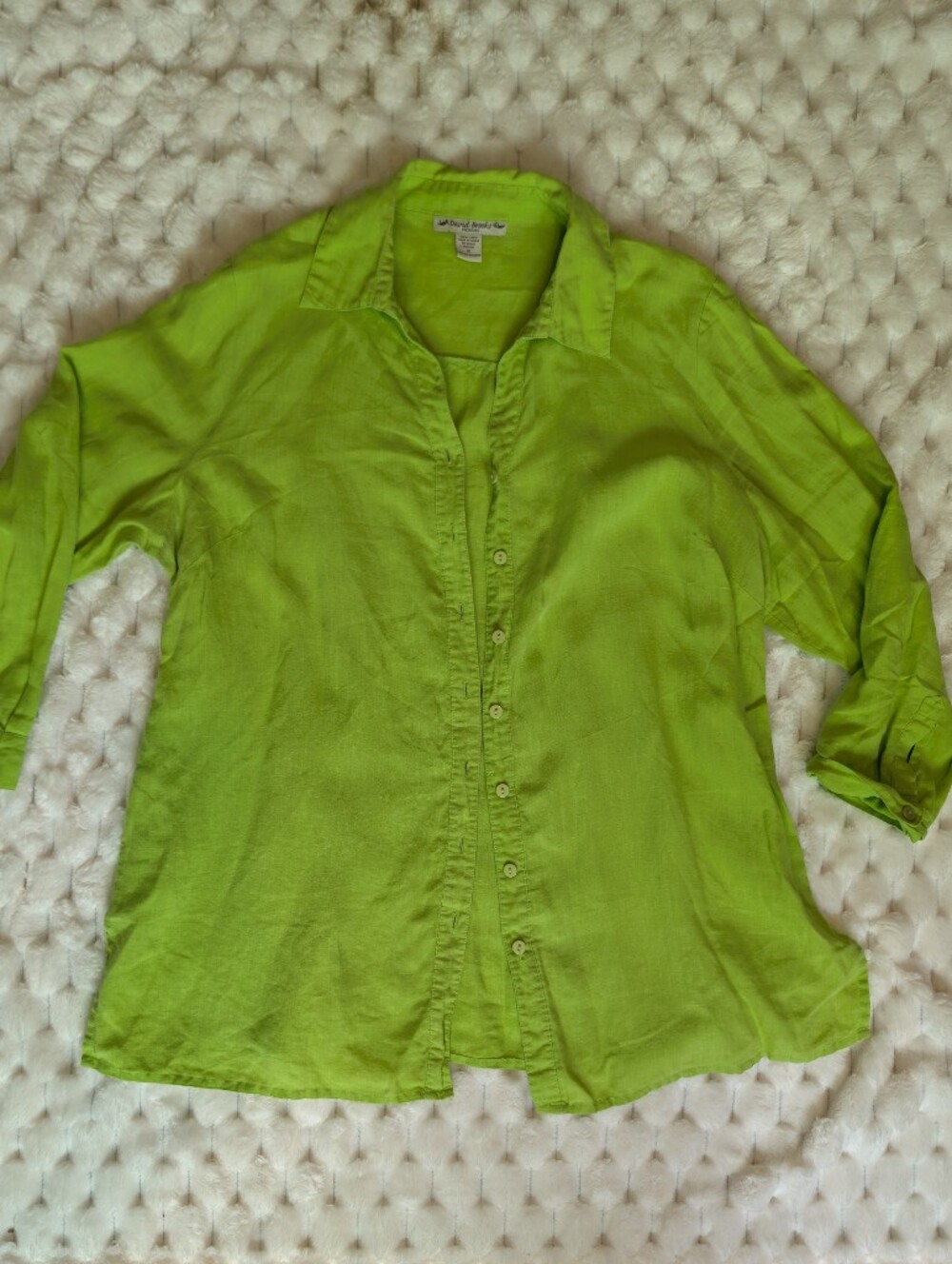​David Brooks Woman Lime Green 100% Linen Button Down Shirt Plus Size 1X